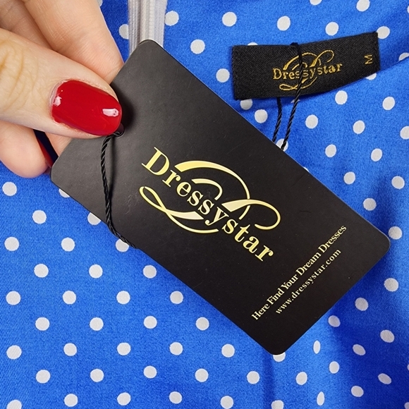 Vintage-Inspired Dressystar Polka Dot A-Line Dress with Removable Belt Size M - Picture 5 of 6